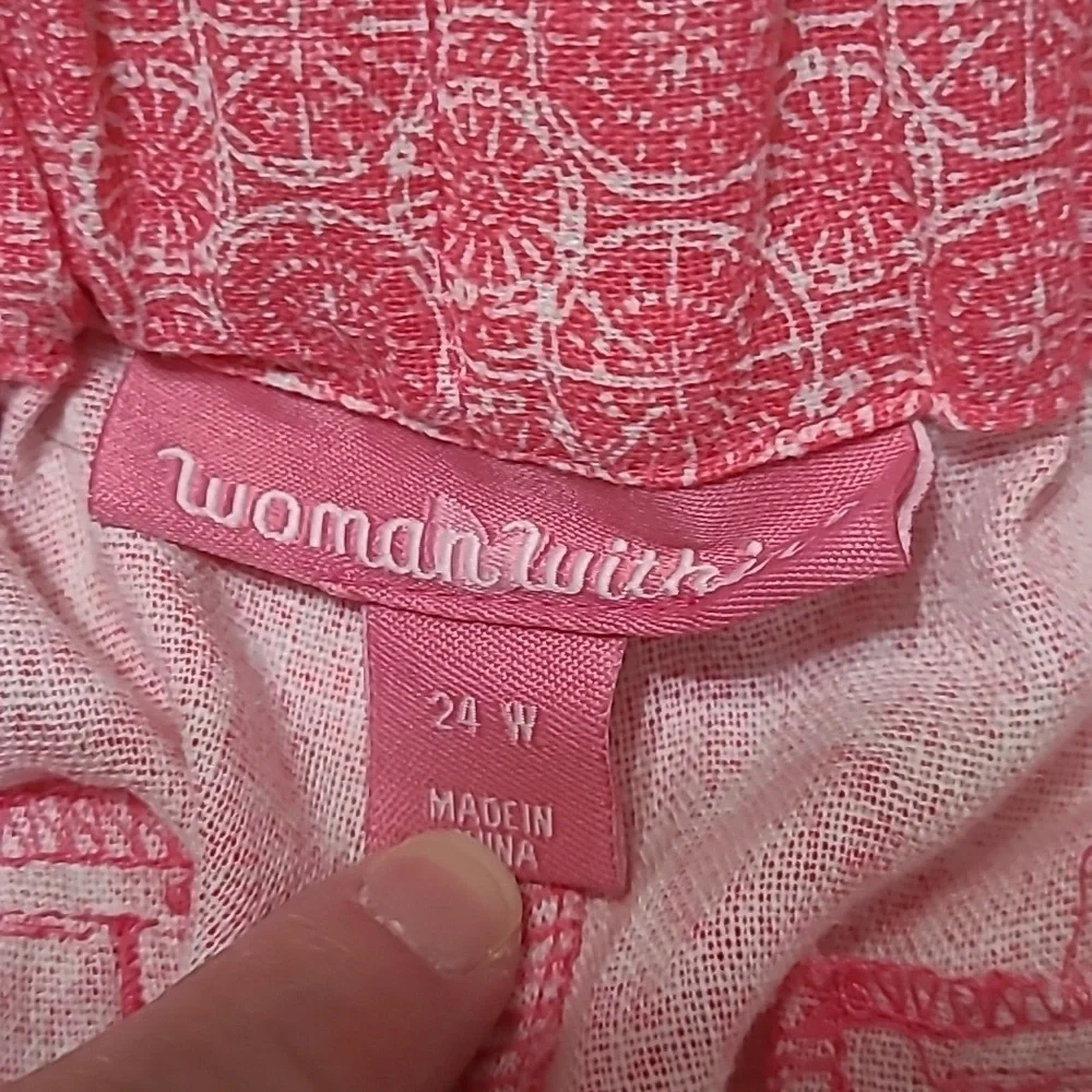 Woman Within Pink with White Pattern Linen Blend Shorts size 24W
